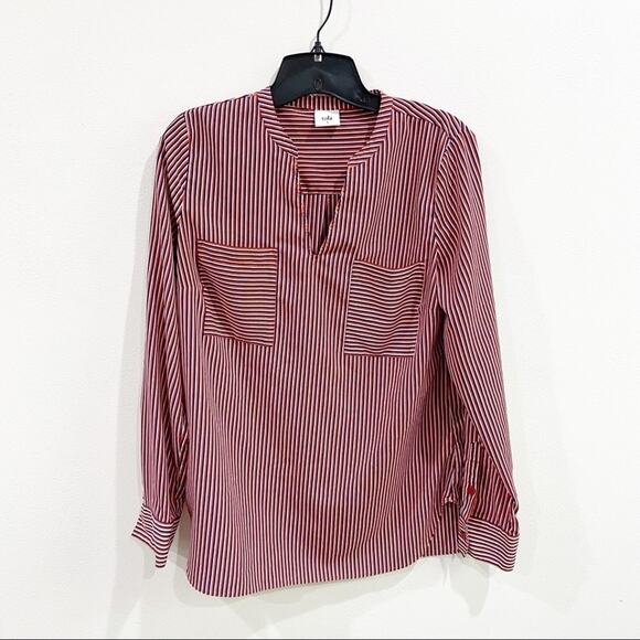 Cabi Franklin Patriot Stripe Red White Split Neck Blouse Button Sleeve Sz Small - Picture 5 of 12